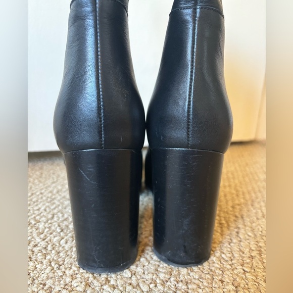 MAJE Foxy Black Genuine Leather Mid Calf Wide Slip On Round Toe Block Heel Boots - Picture 7 of 12